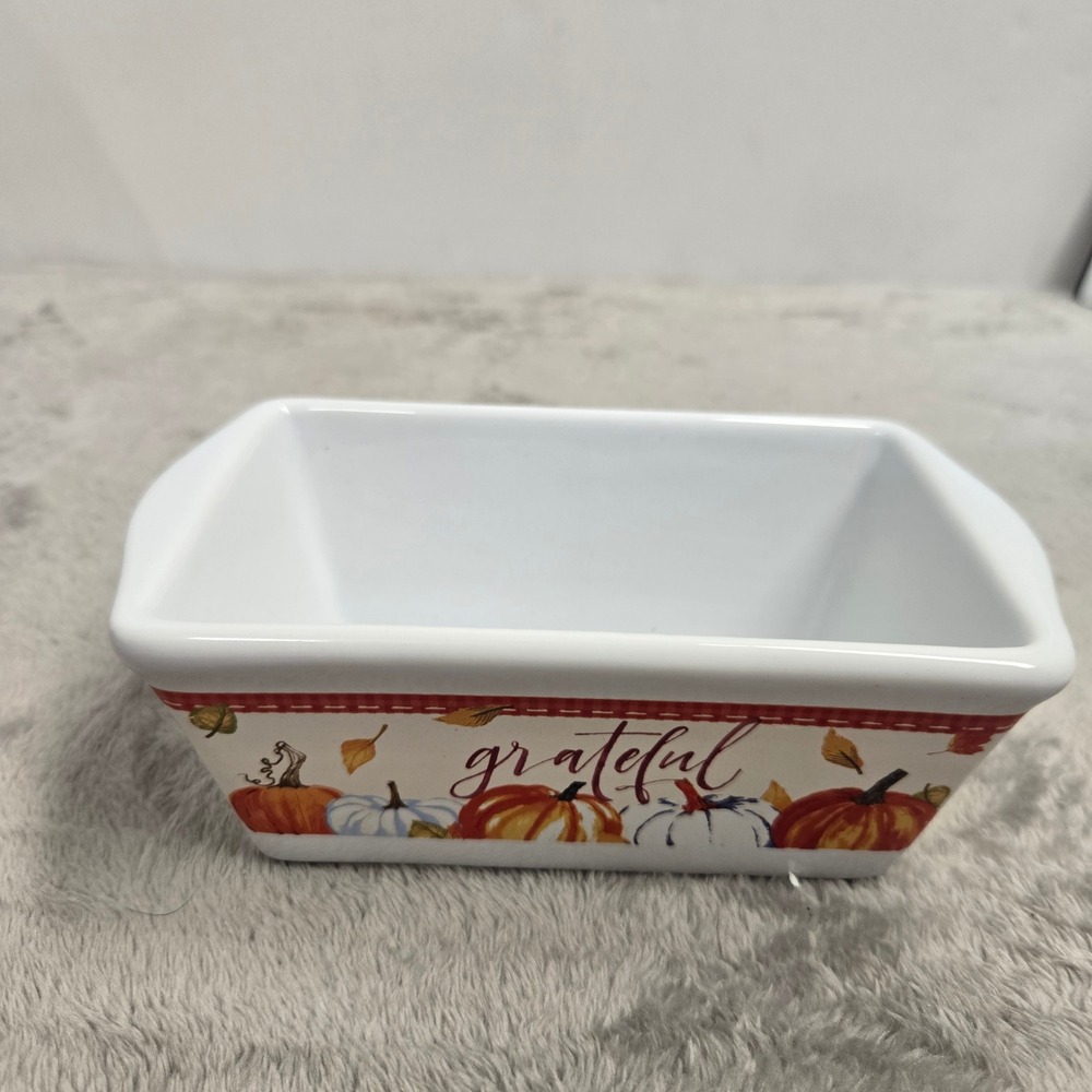 Royal Norfolk Harvest Mini Loaf Pan Grateful Pumpkin Stoneware 5" Autumn NEW